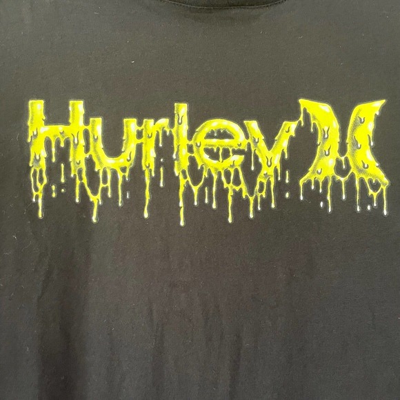 Hurley Big Boys XL T Shirt Black Yellow Green Slime Logo Short Sleeve Dripping - Picture 3 of 7
